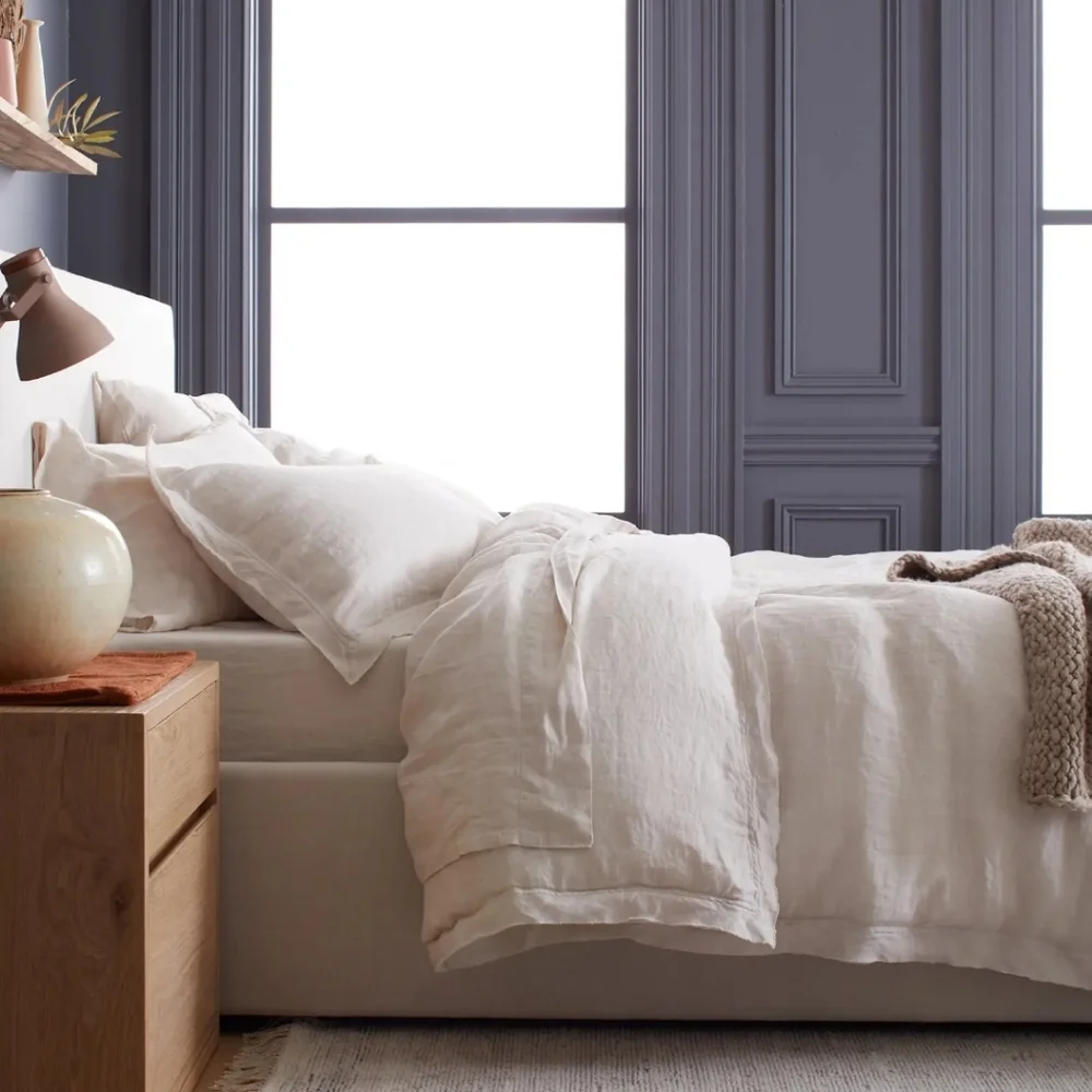 Quince European Linen Sand Flange Duvet Cover! Sz. Full/ Queen! (422)